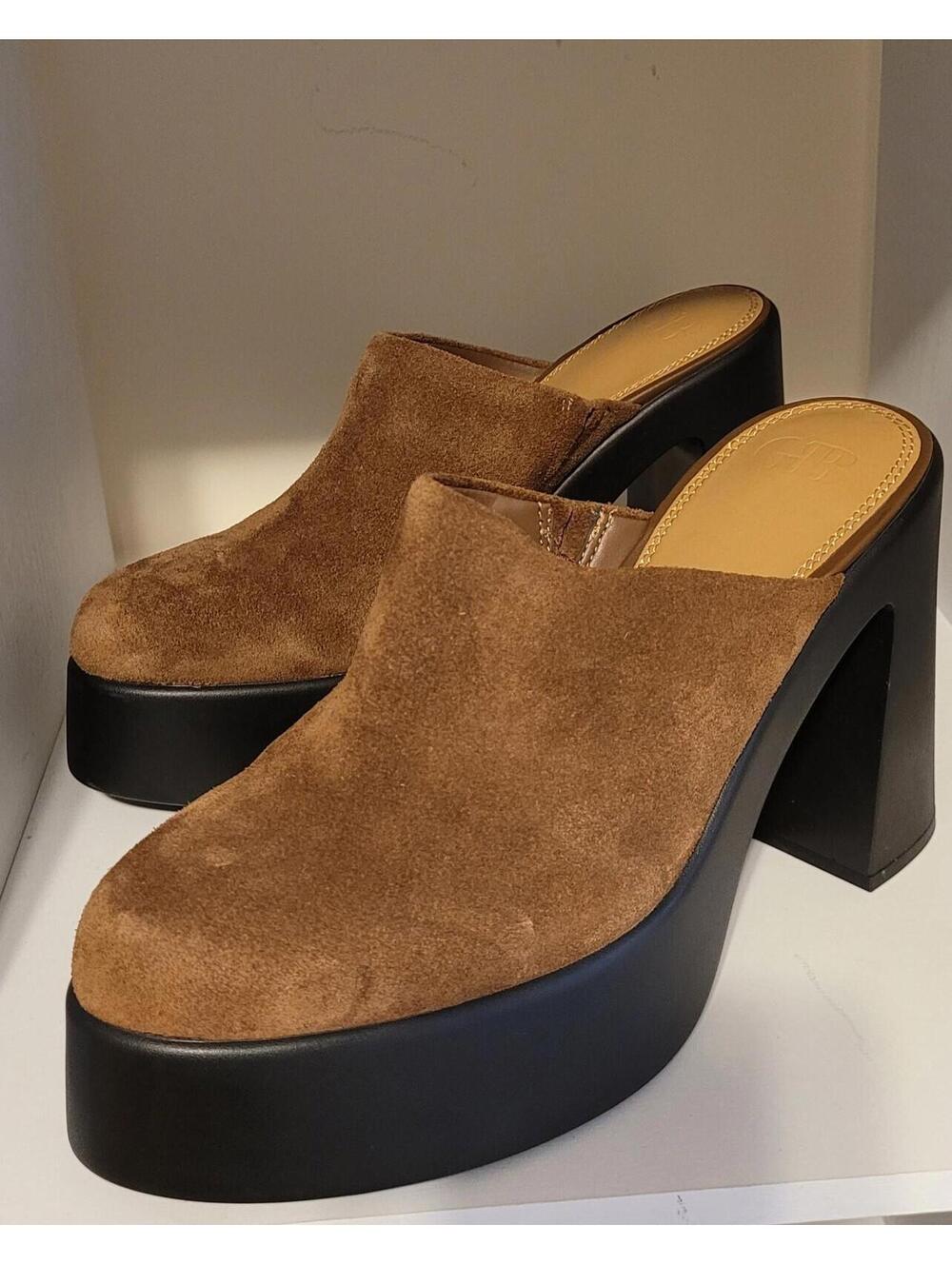 Gianni Bini Bono Brown Suede Clog Platform Mules Women's Fashion Shoes Size 8.5M